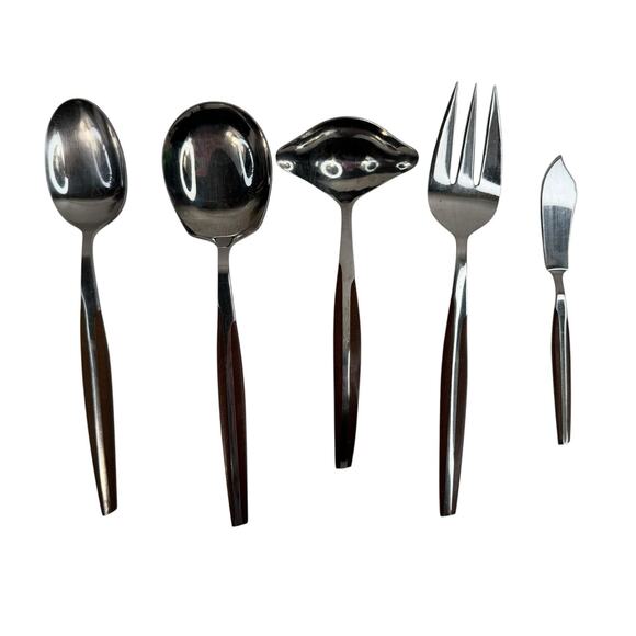 Eldan ELD2-BROWN Set 5 Service Pieces Mid Century Modern Flatware Stainless - Picture 1 of 7